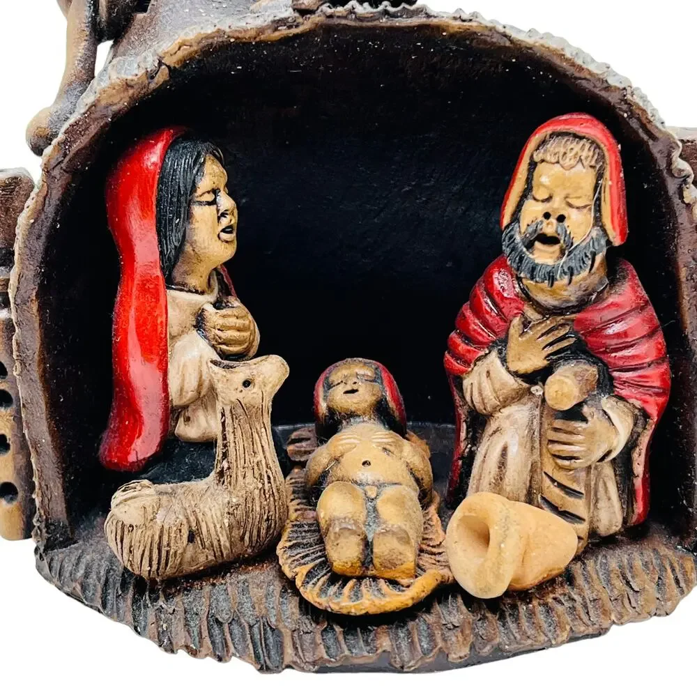 Nativity Scene Grotto Mushroom Ceramic Quirky Charming Likely South American
